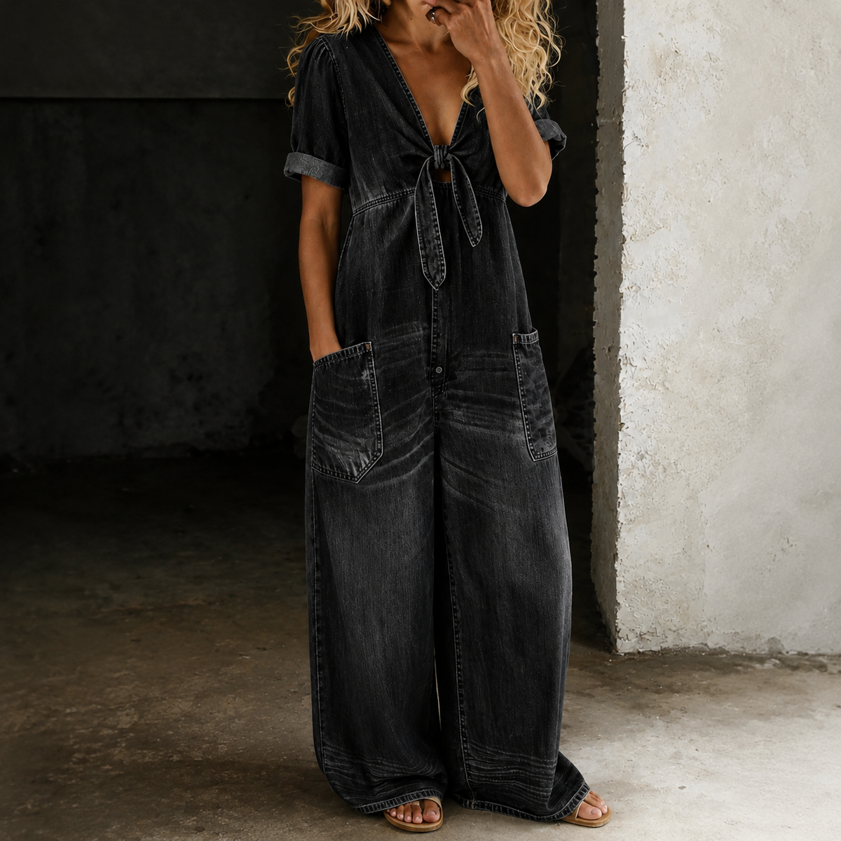 Maya | Denim Overall met Brede Pijpen
