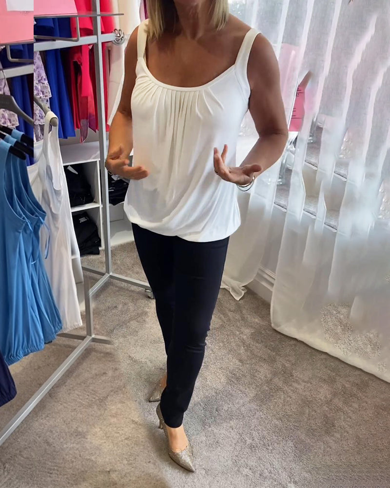 Nanda | Casual mouwloze top met plooi en effen kleur