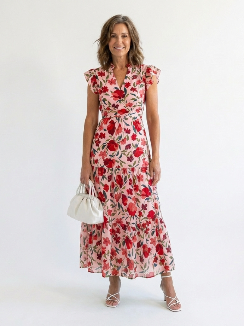 Lila | Midi-jurk met V-hals en laagjes
