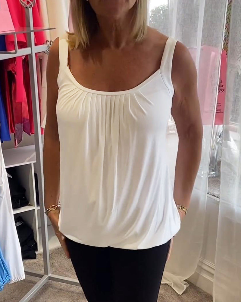 Nanda | Casual mouwloze top met plooi en effen kleur