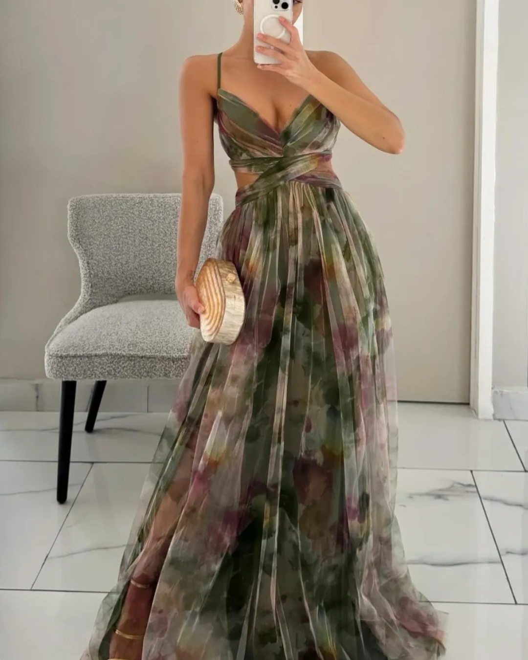 Mouwloze maxi-jurk met V-hals