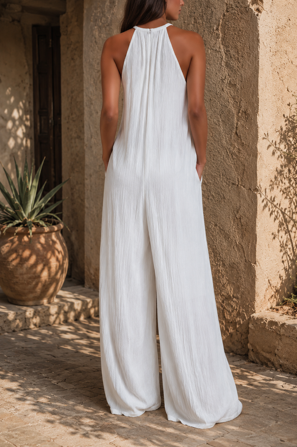 Elegante mouwloze jumpsuit met palazzobroek