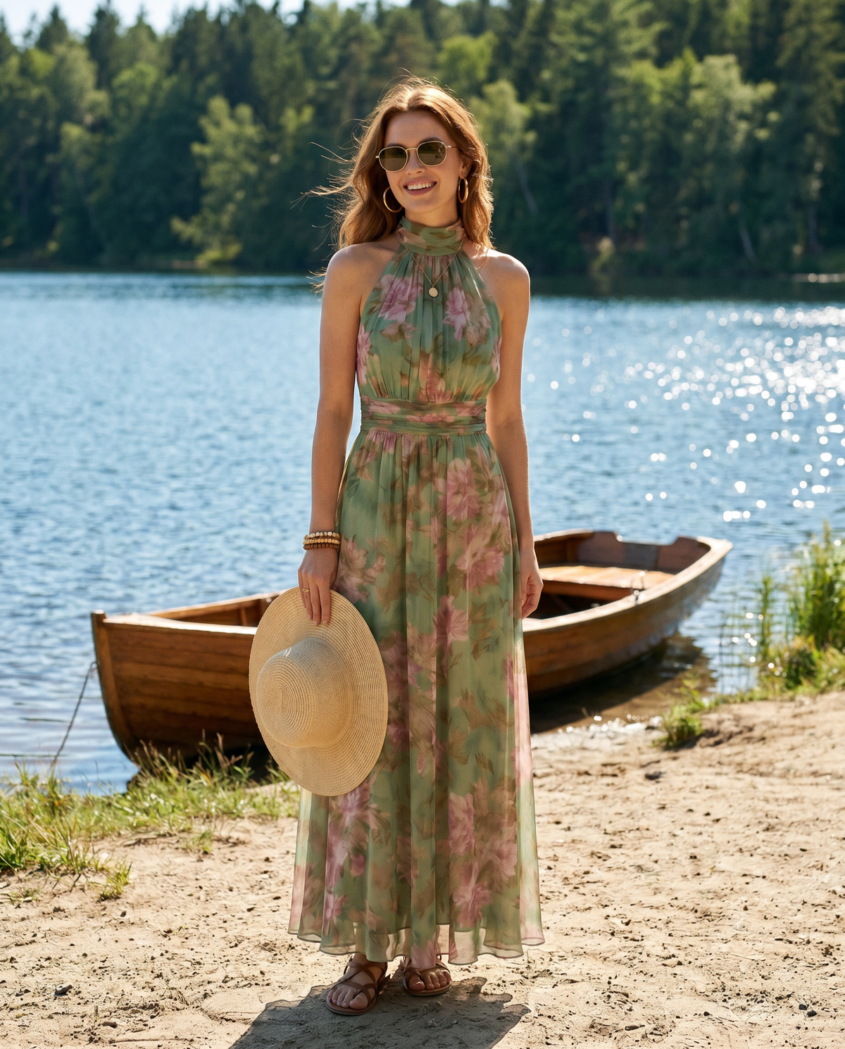 Groene jurk met bloemenprint