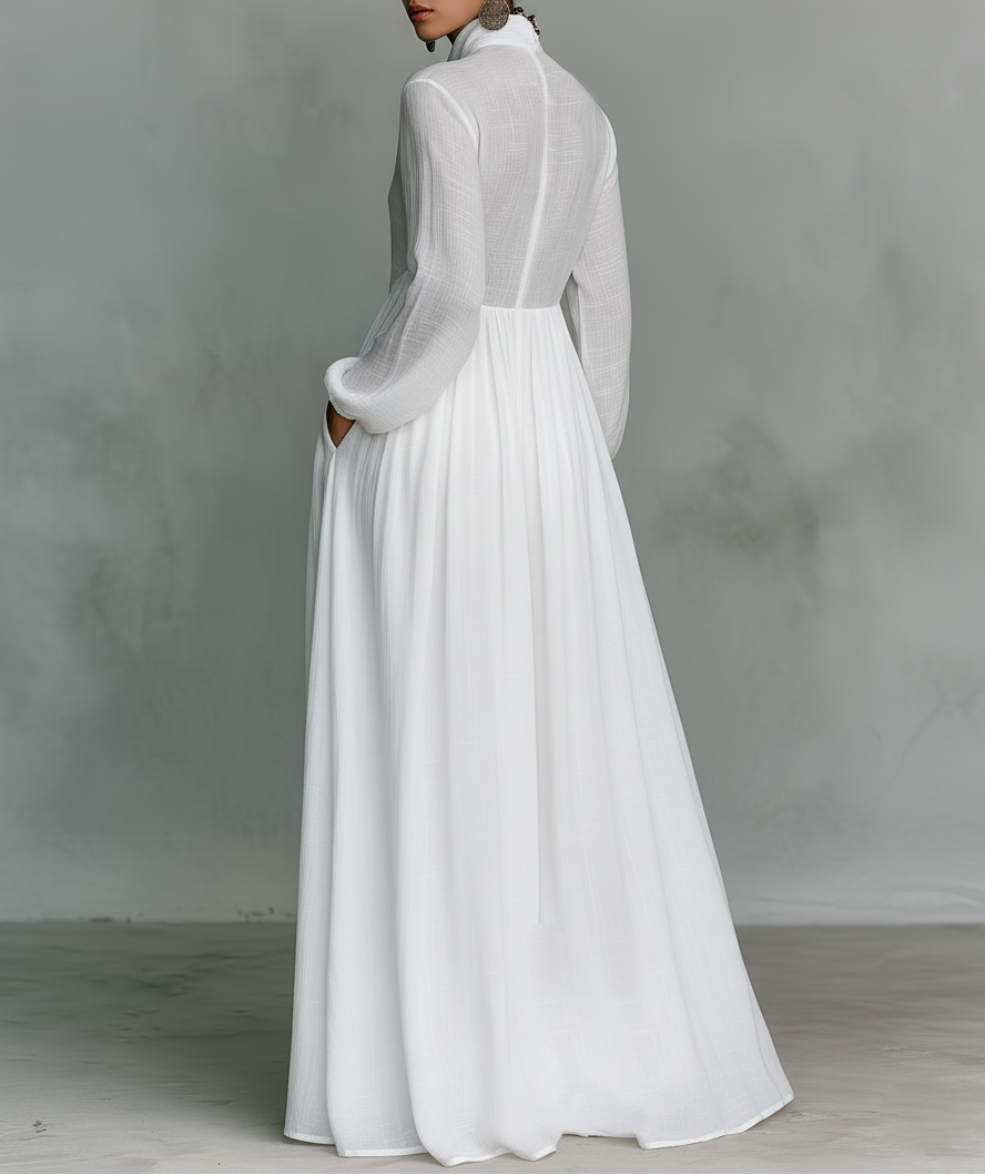 Elisa · Maxi Minimalistisch met Patchwork, Hoge Hals en Lange Mouwen