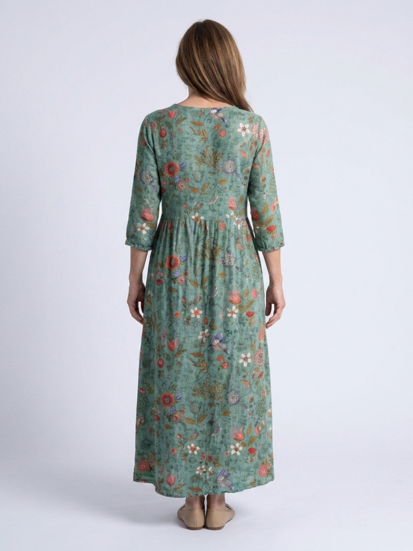 Marina | Maxi-jurk met bloemenprint, V-hals en driekwartmouw
