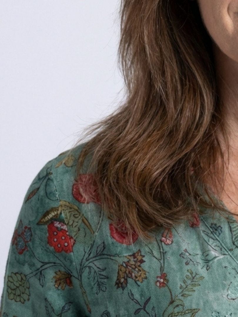 Marina | Maxi-jurk met bloemenprint, V-hals en driekwartmouw