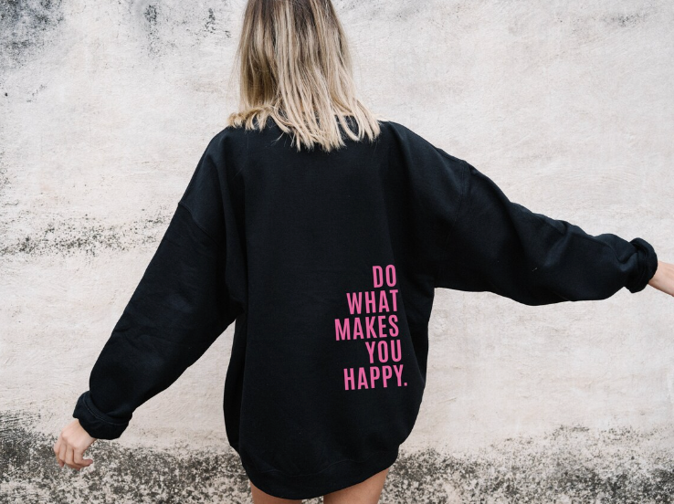 Doe Wat Je Gelukkig Maakt - Letterprint - Casual Trui met Capuchon