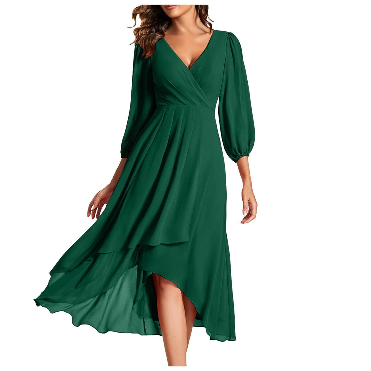 VITTORIA | Elegante Jurk met Asymmetrische Zoom en Vloeiende Mouwen Verfijnde Look voor Elke Gelegenheid