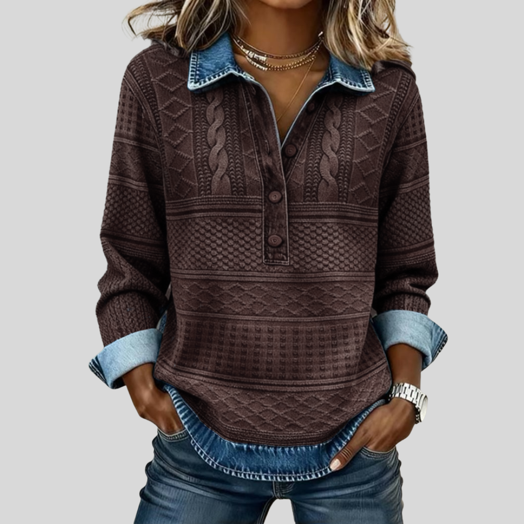 SOFIA – Gebreide Sweatshirt met Denim Details