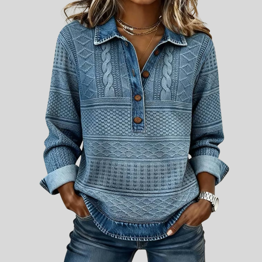 SOFIA – Gebreide Sweatshirt met Denim Details
