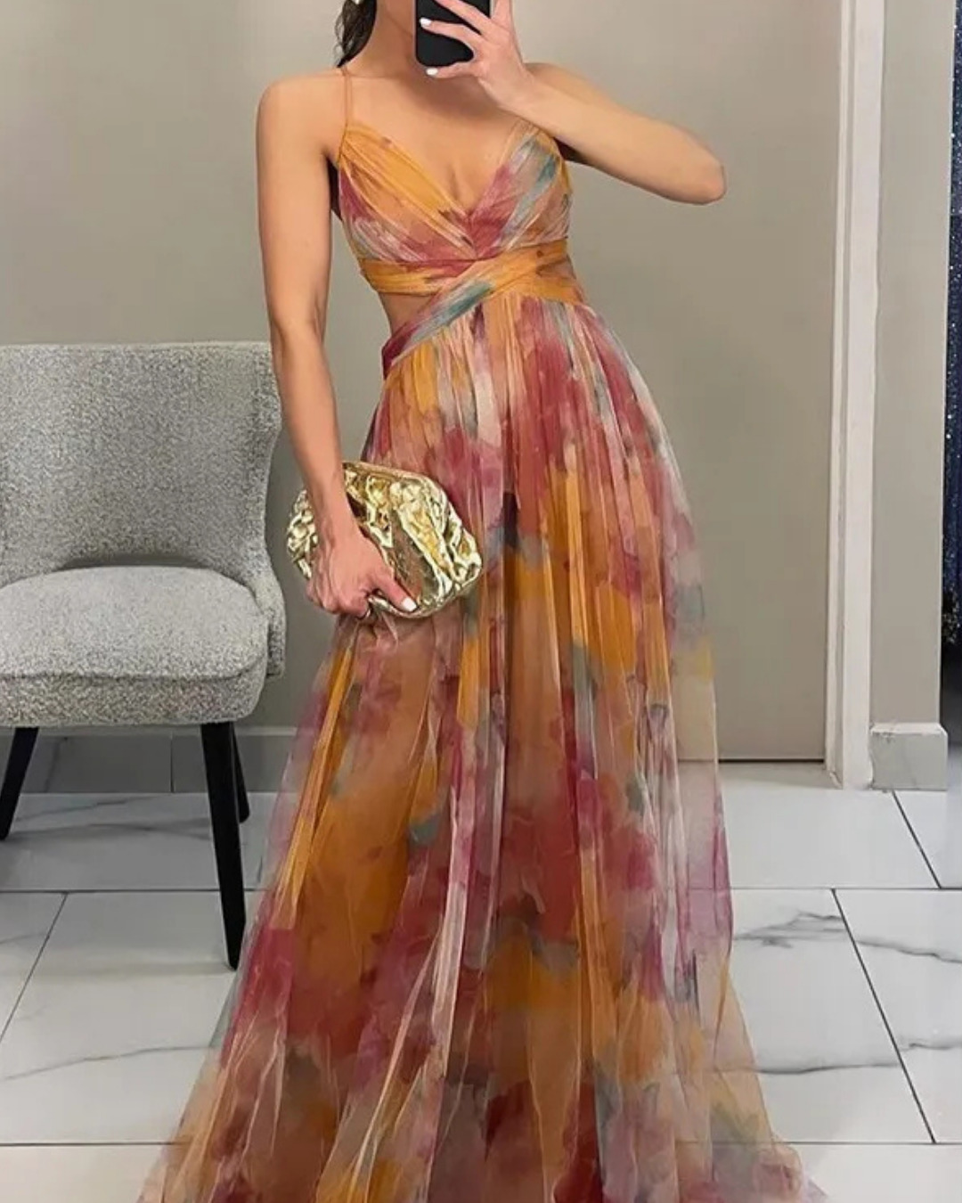 Mouwloze maxi-jurk met V-hals