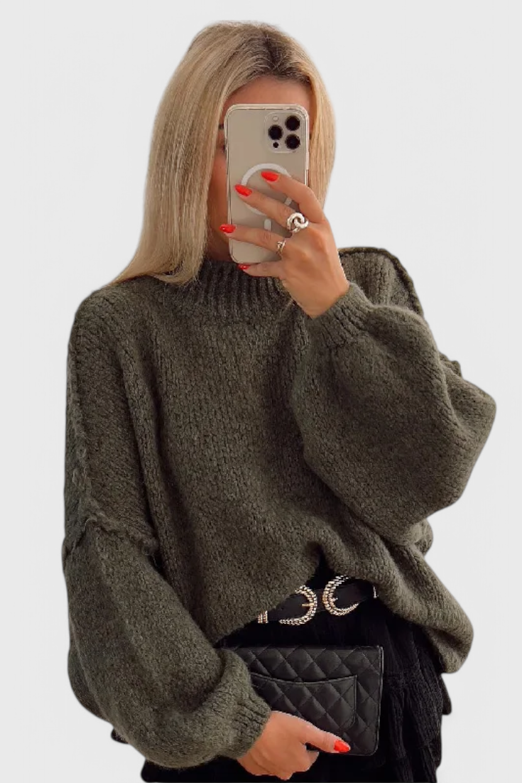 Cassia | Oversized Trui van Gebreid Materiaal met Ballonmouwen