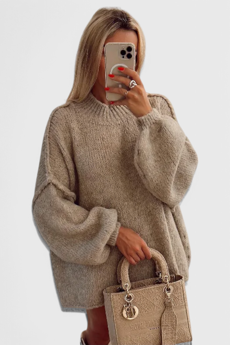 Cassia | Oversized Trui van Gebreid Materiaal met Ballonmouwen