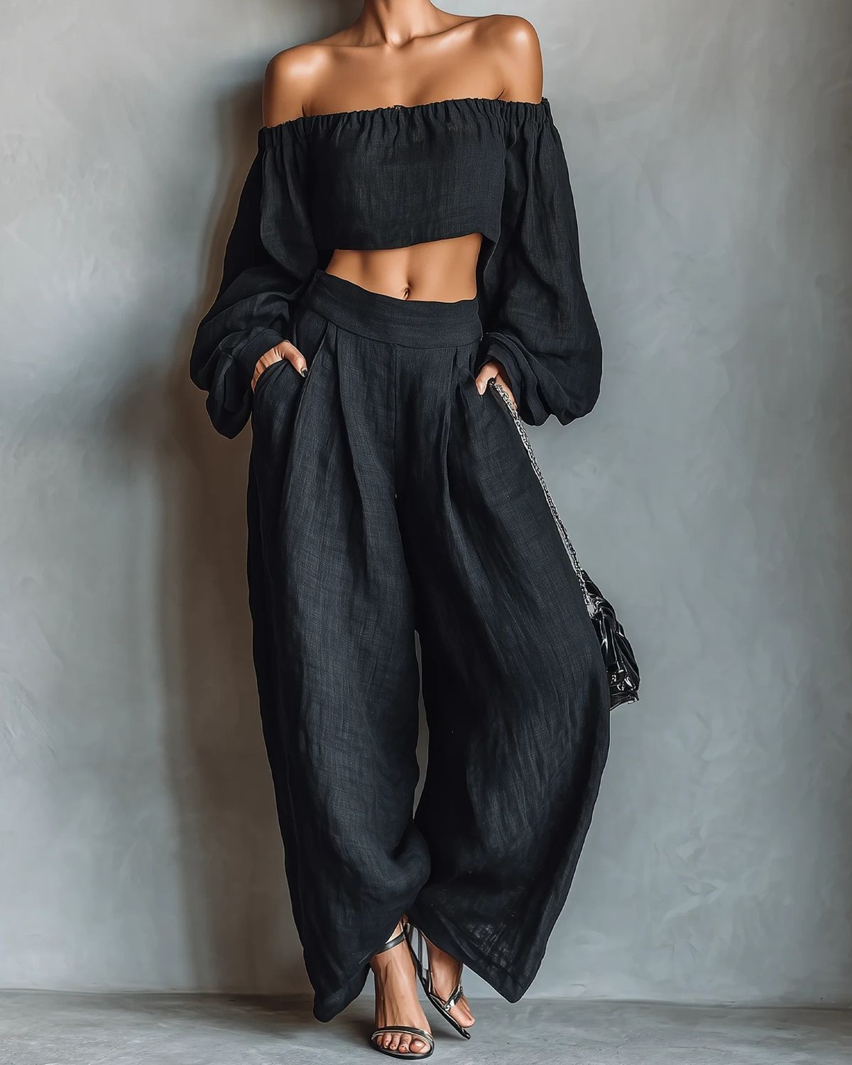 Tess™ || Off-shoulder set met wijde broek