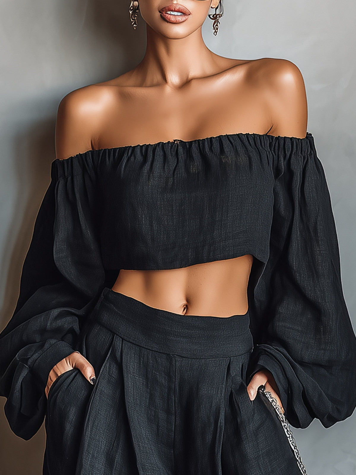 Tess™ || Off-shoulder set met wijde broek