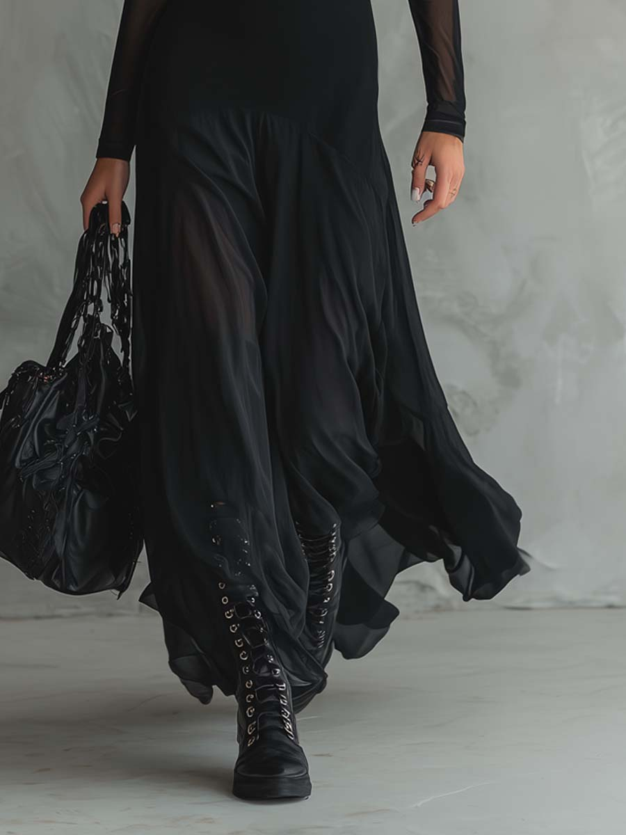 Neroa · Maxi Loose-fit Jurk in Zwart Tulle