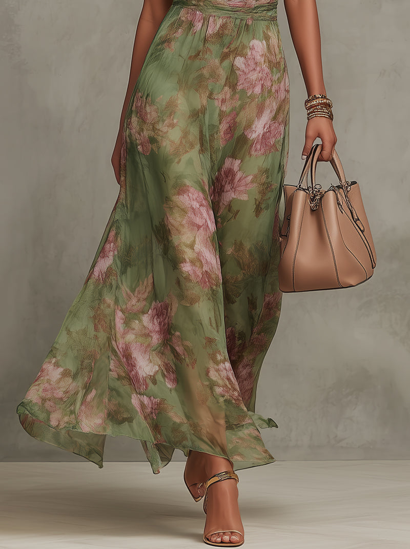 Livia | Elegante Maxi Jurk met Bloemen Halter