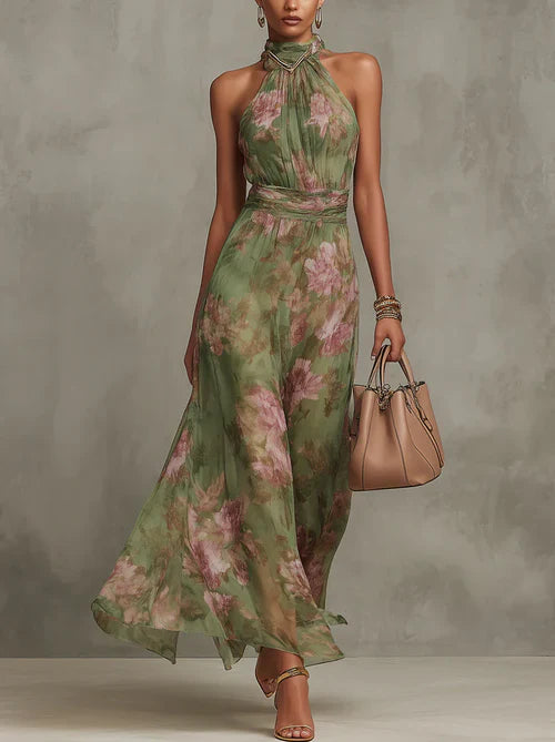 Groene jurk met bloemenprint
