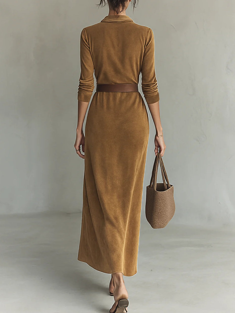 Juline™ | Suèdelook Maxi Jurk met Revers