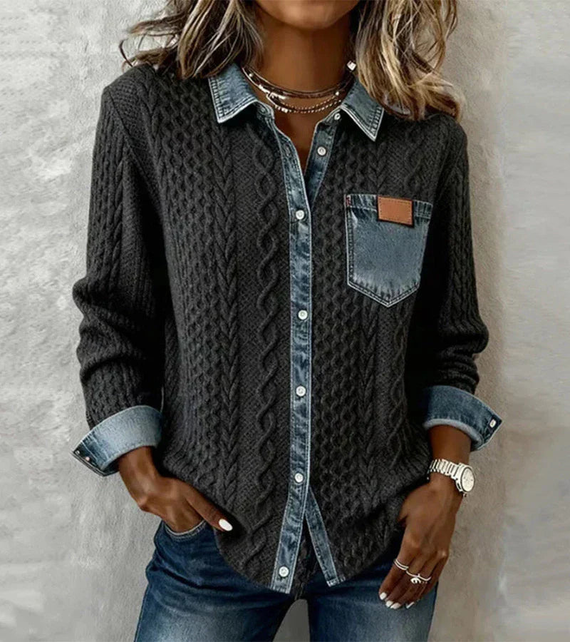 AMBRA - Top in Patchwork met Denim Details