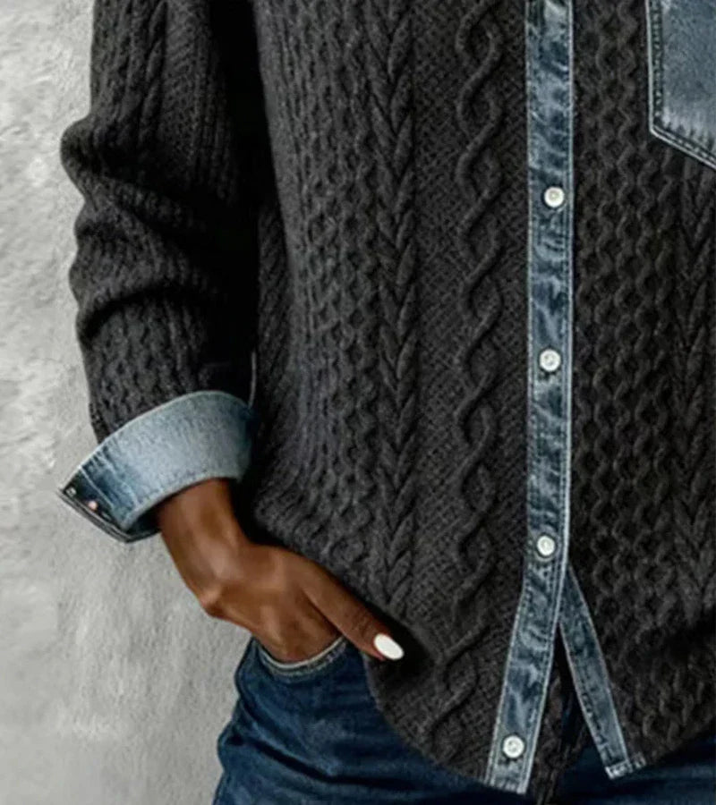 AMBRA - Top in Patchwork met Denim Details