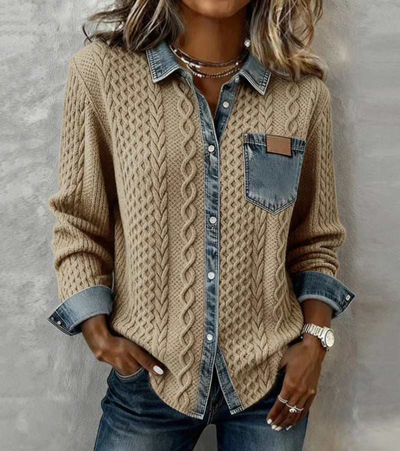 AMBRA - Top in Patchwork met Denim Details