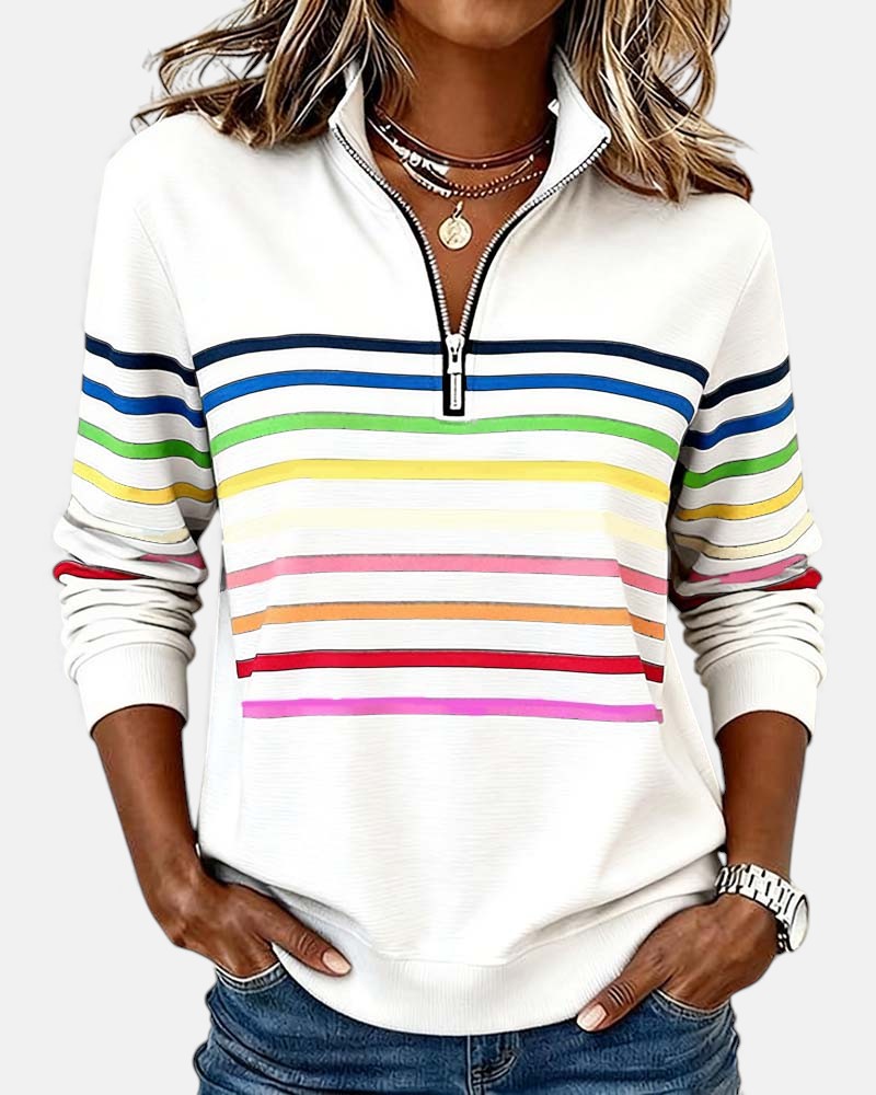 Wenen | Regenboog Gestreepte Zip Sweatshirt