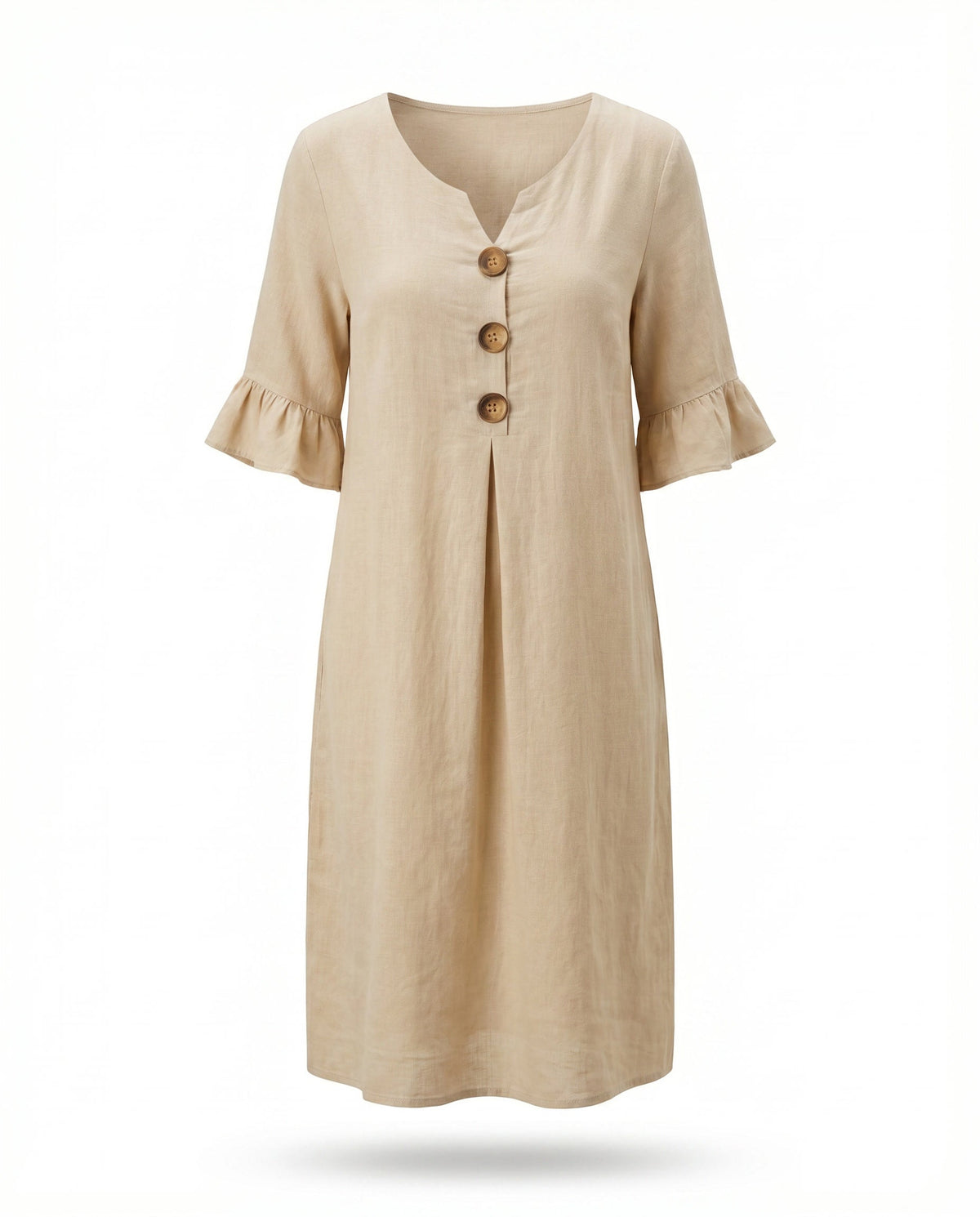 Midi-jurk met V-hals en knoopdetail