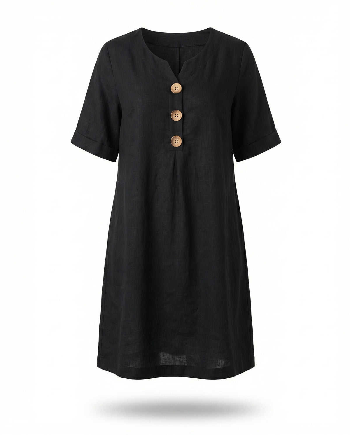 Midi-jurk met V-hals en knoopdetail