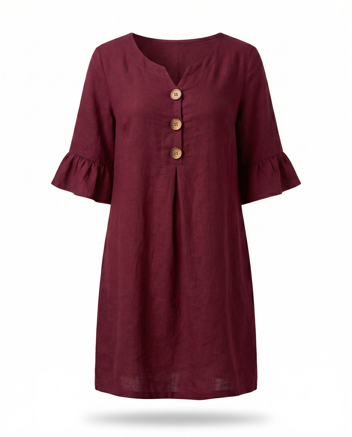 Midi-jurk met V-hals en knoopdetail