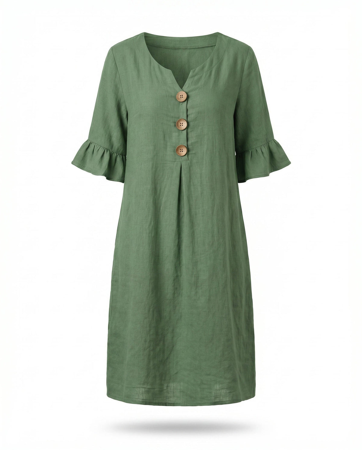 Midi-jurk met V-hals en knoopdetail
