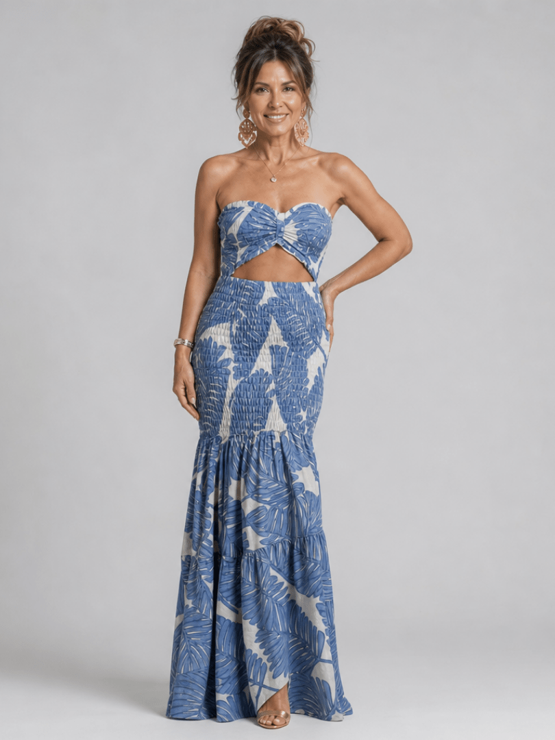 Azaria | Strapless Tweedelige Geprinte Maxi-jurk Set