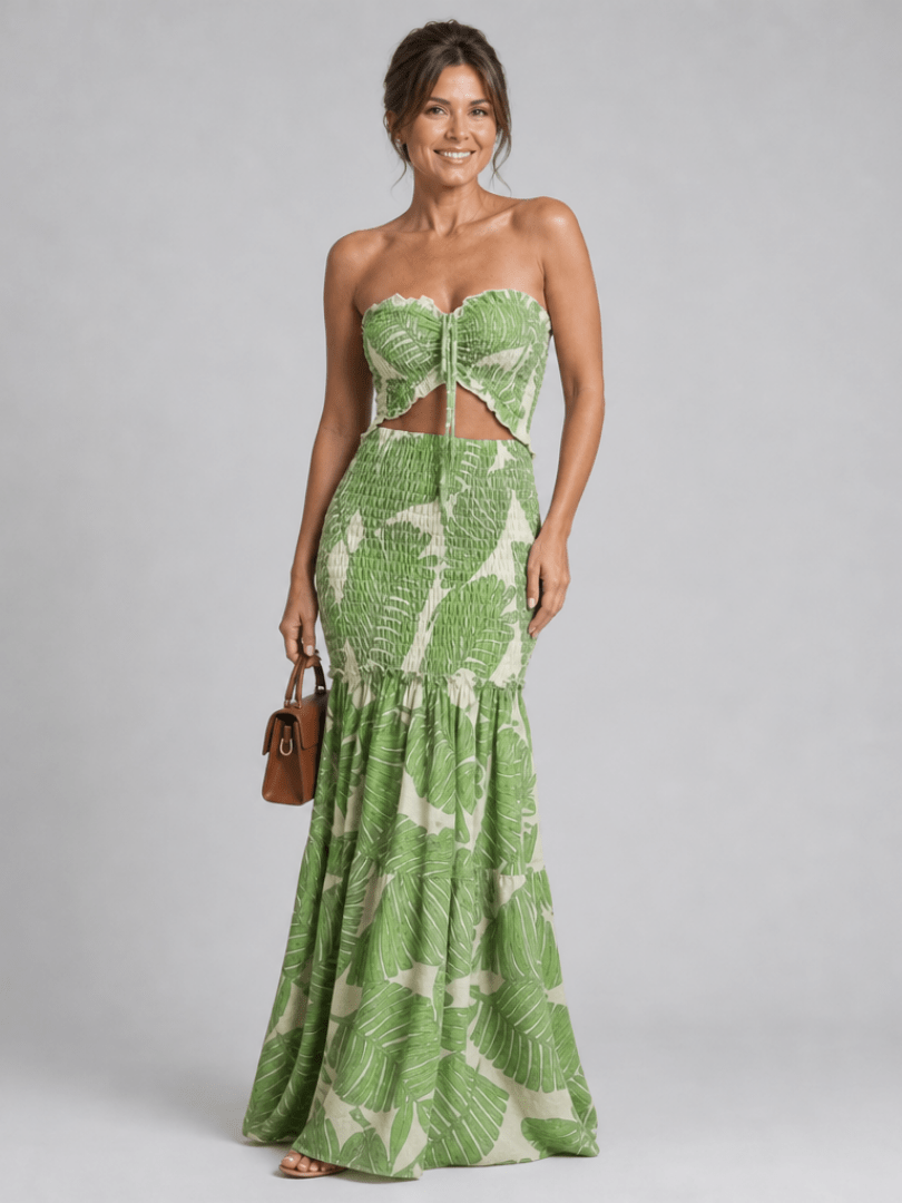 Azaria | Strapless Tweedelige Geprinte Maxi-jurk Set