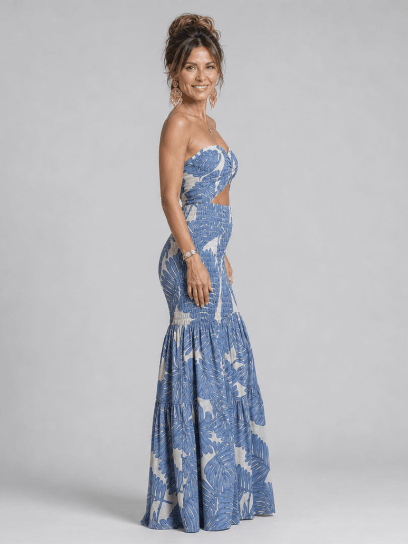 Azaria | Strapless Tweedelige Geprinte Maxi-jurk Set
