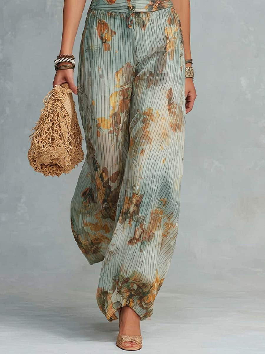 Boho Vintage Salie Bloemen Jumpsuit