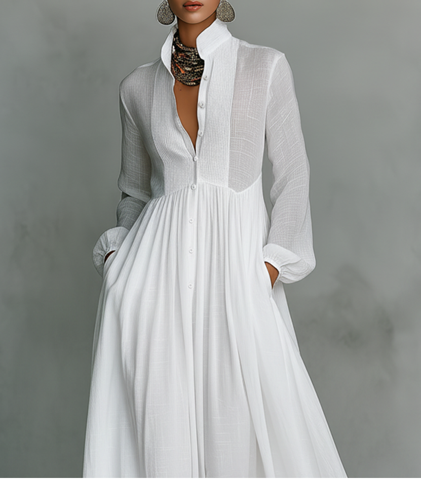Elisa · Maxi Minimalistisch met Patchwork, Hoge Hals en Lange Mouwen