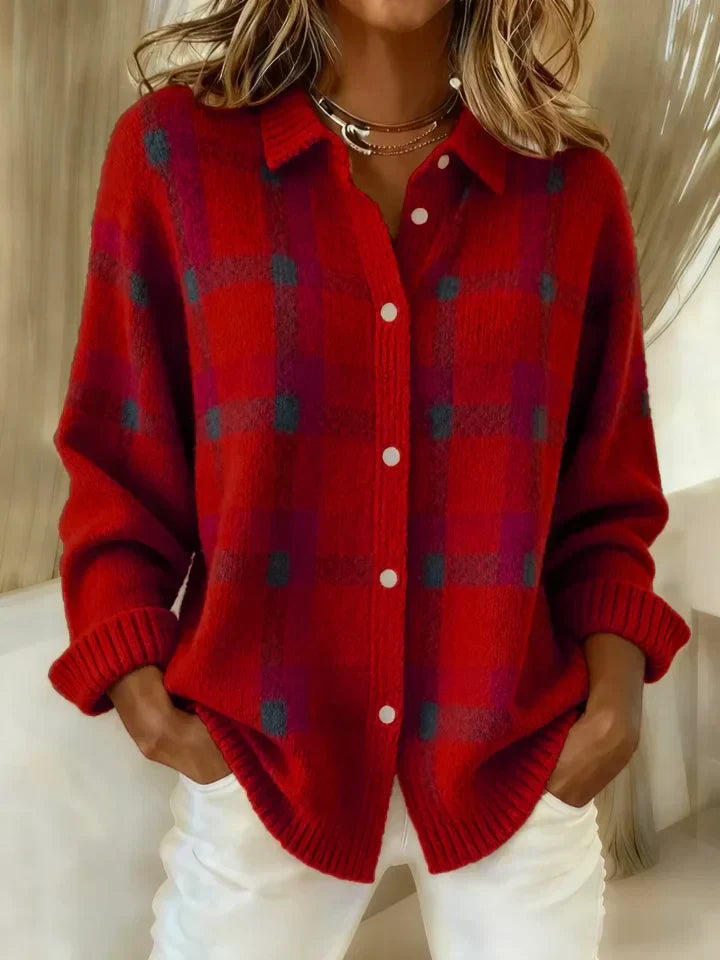 Victoria | Retro Geruit Casual Trui met Contrast
