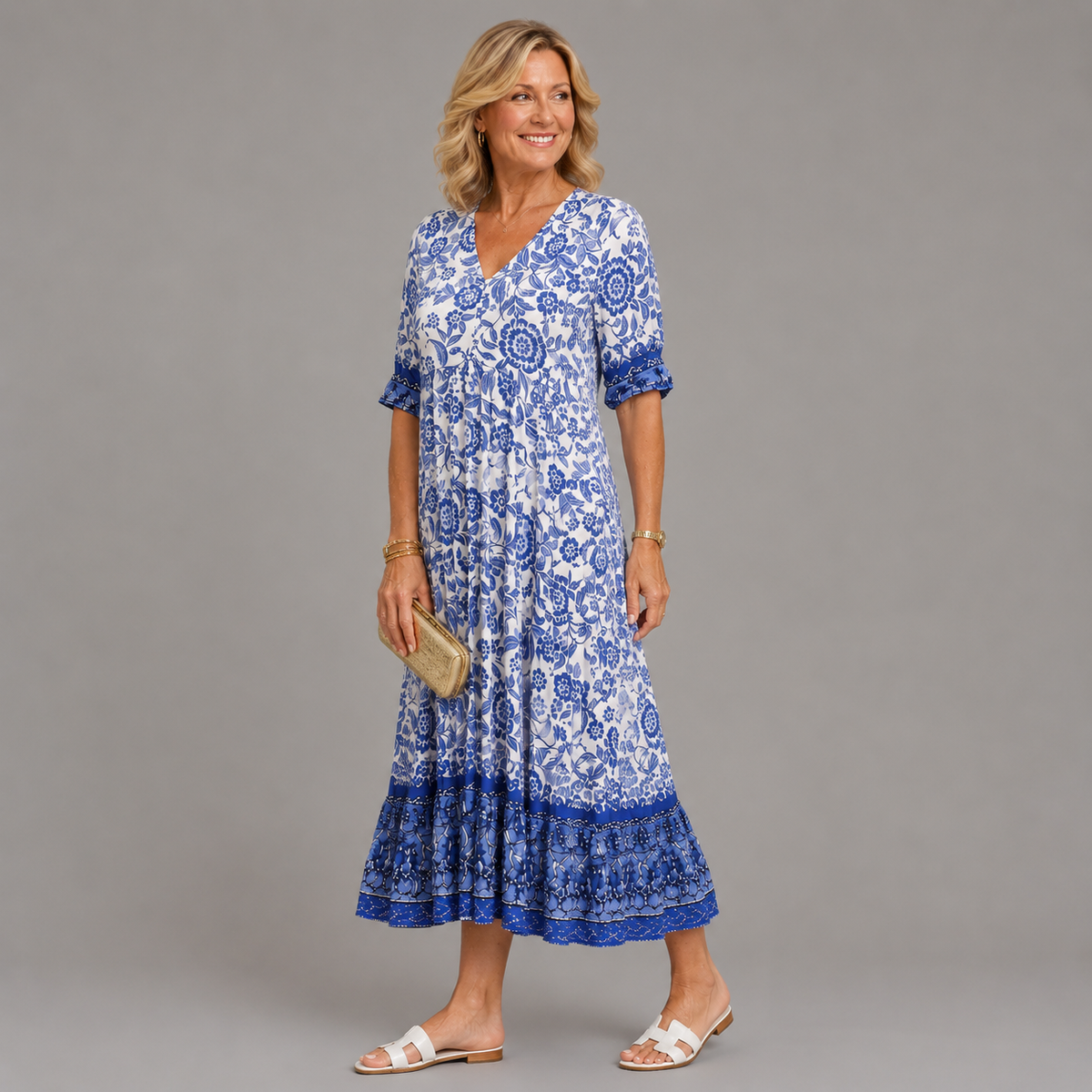 Keisha | Sierlijke jurk met V-hals en bloemenprint