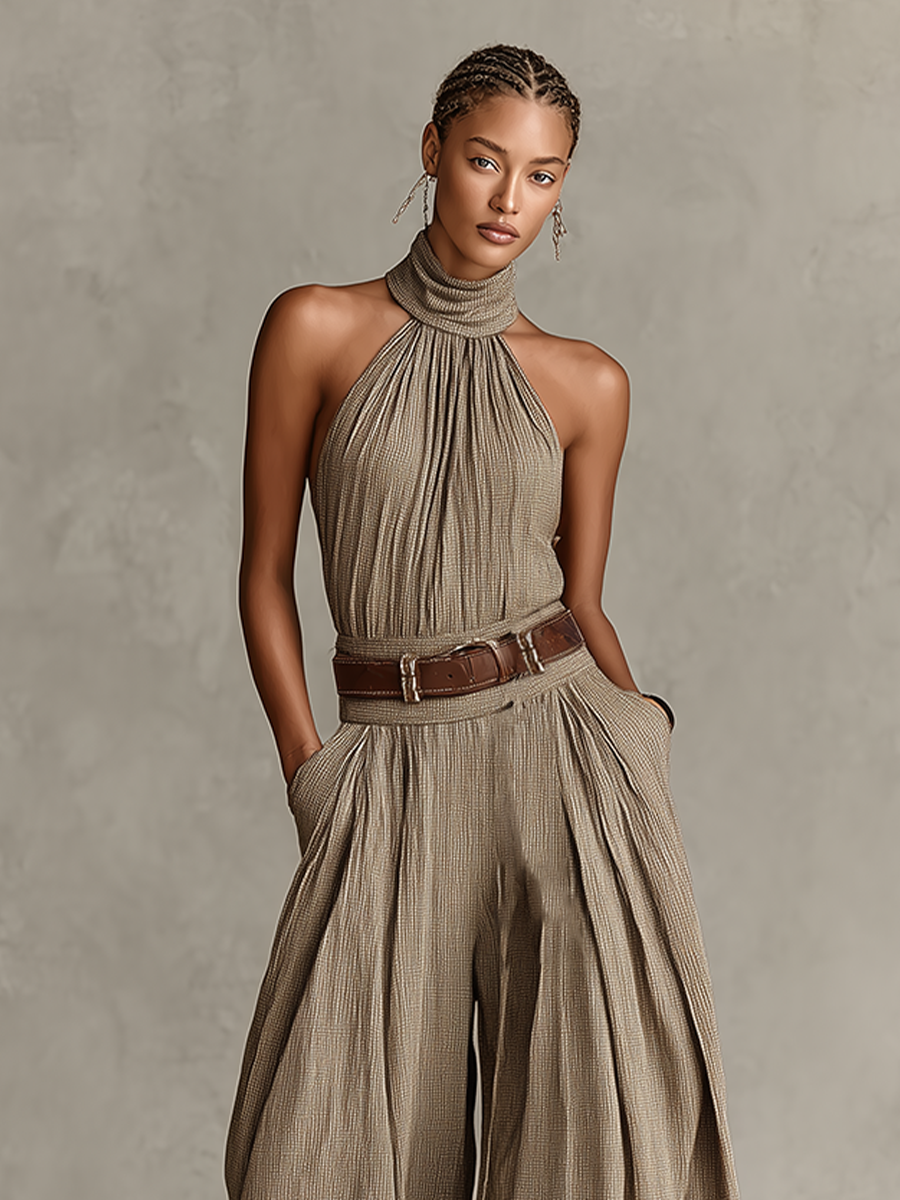 Lucie | Jumpsuit met halternek en wijde pijpen