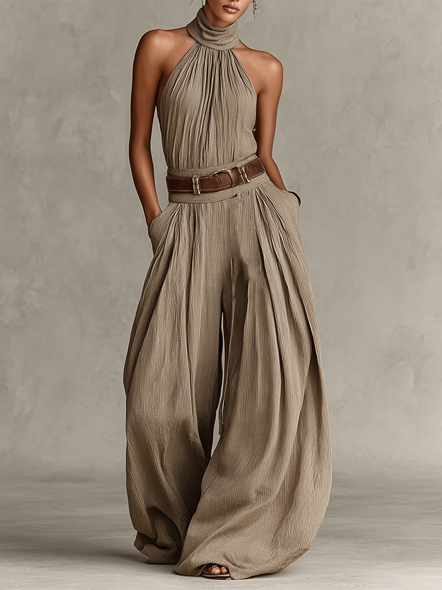 Lucie | Jumpsuit met halternek en wijde pijpen