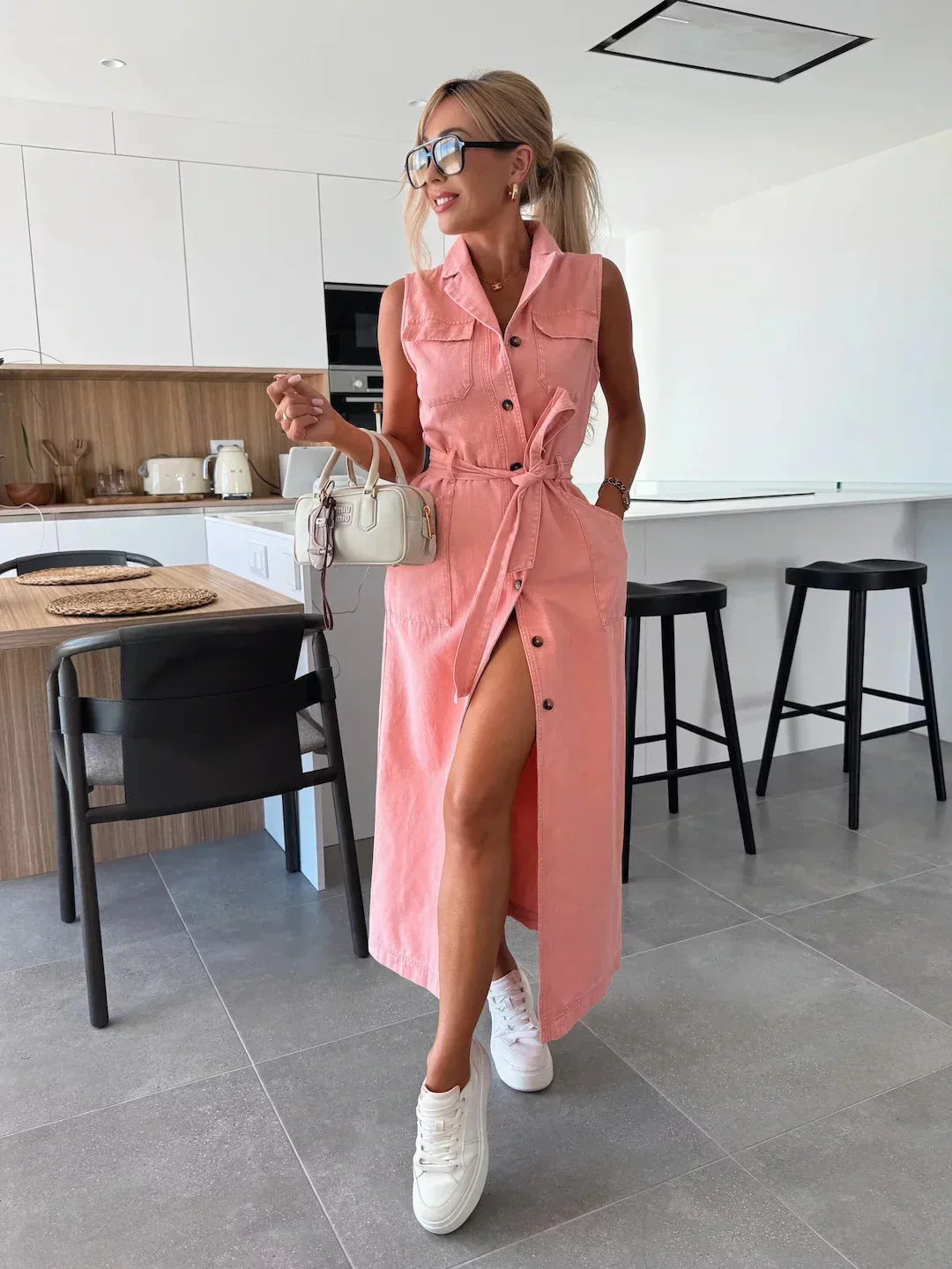 VALENTINA | Lange Denim Jurk met Natuurlijke Comfort en Elegante Veelzijdigheid voor Elke Gelegenheid