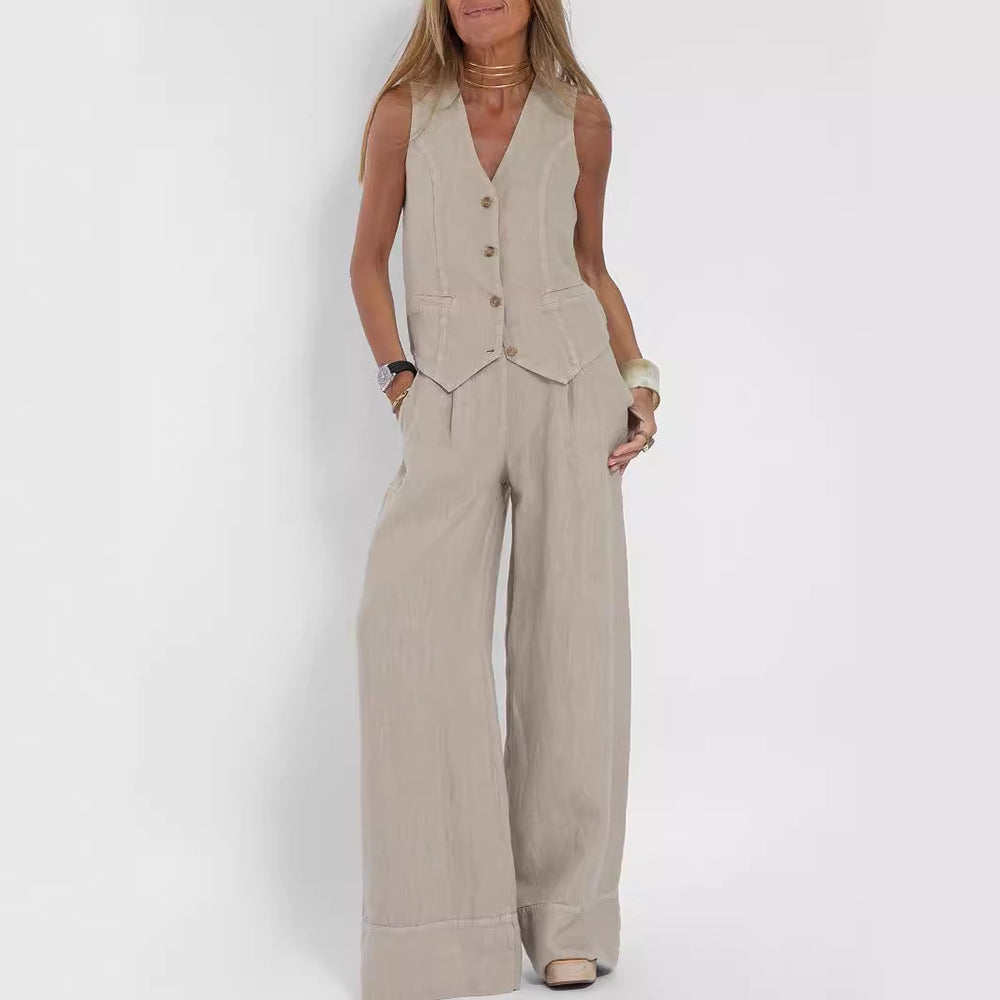 Mouwloze top en brede rechte broek