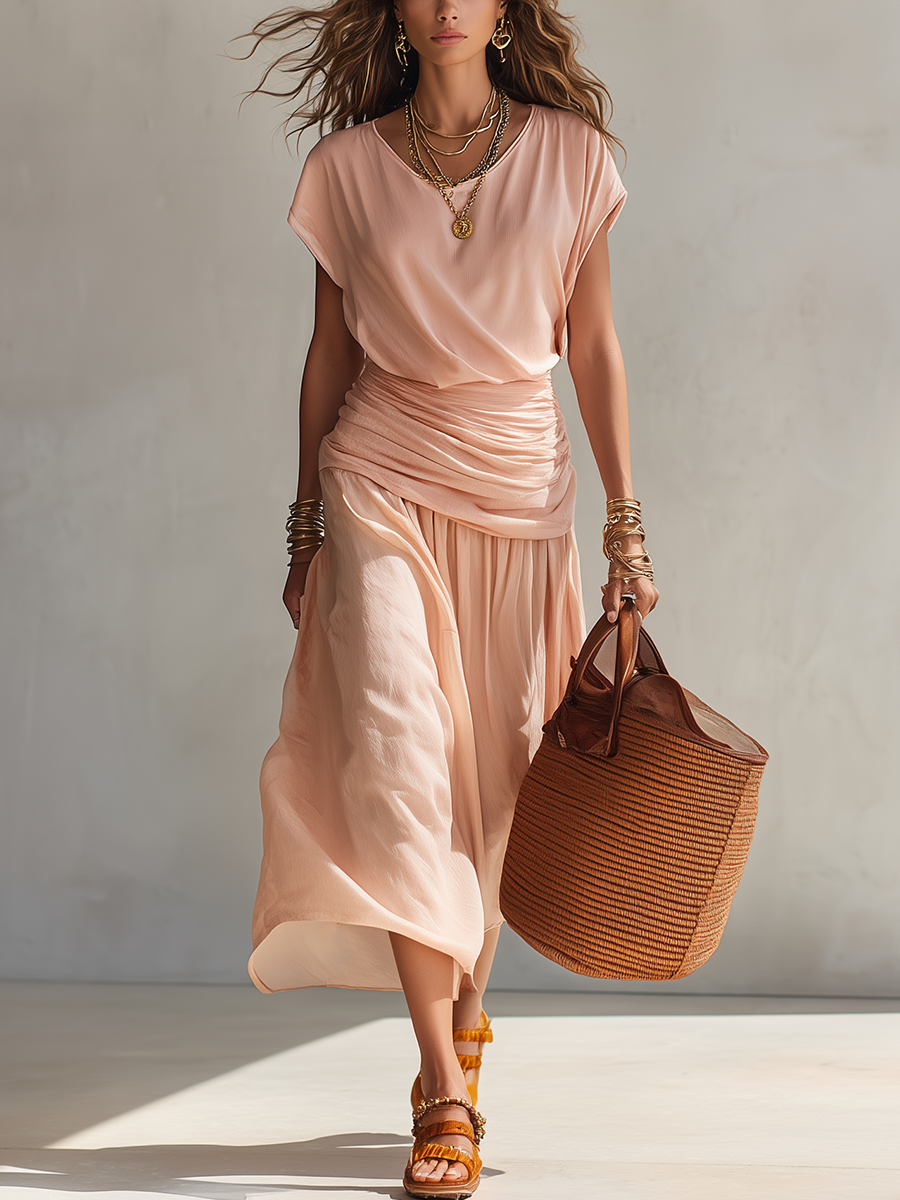 Zachte Drapé Top & Rimpel Midi Rok Set