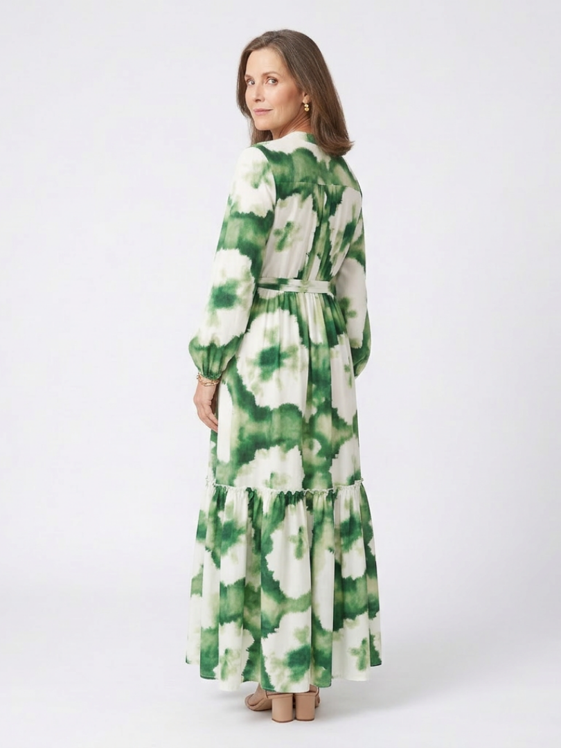 Sabine | Maxi-jurk met laagjes en strikceintuur