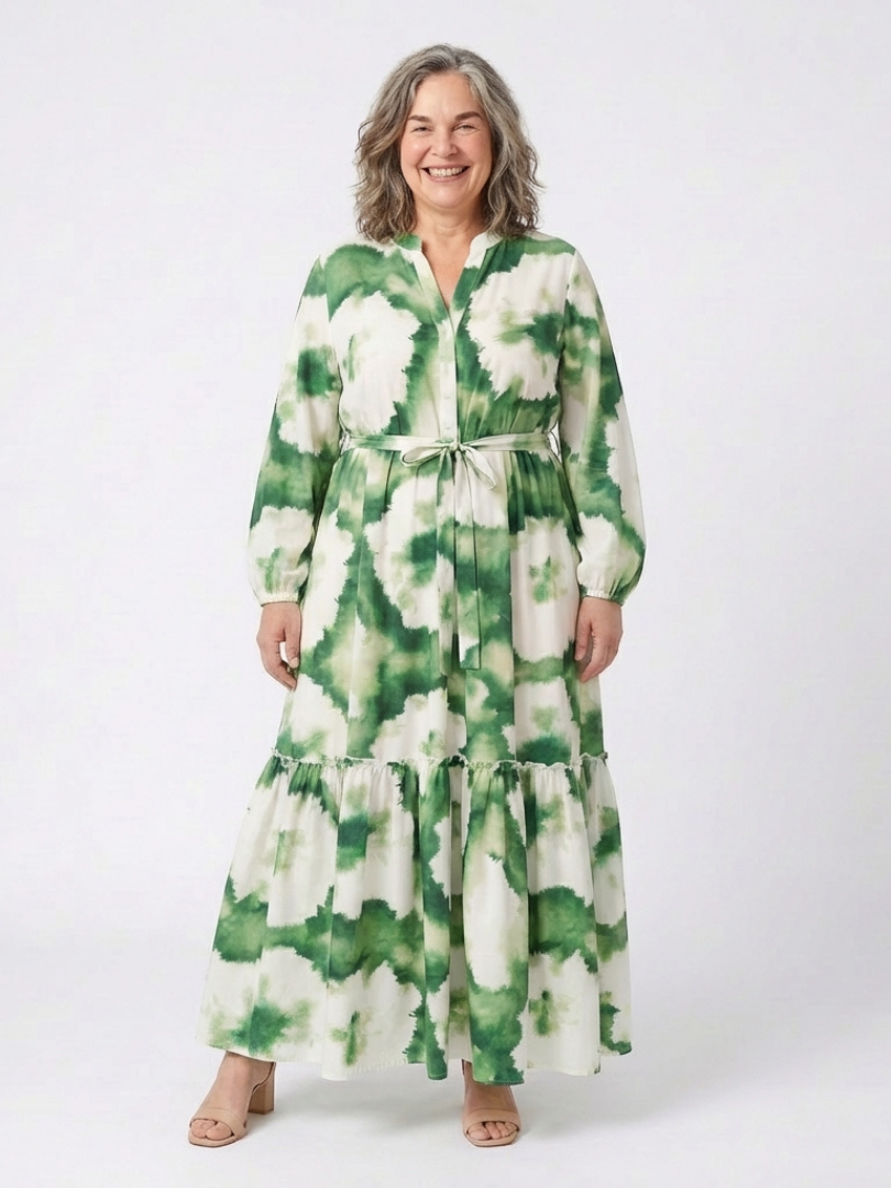 Sabine | Maxi-jurk met laagjes en strikceintuur