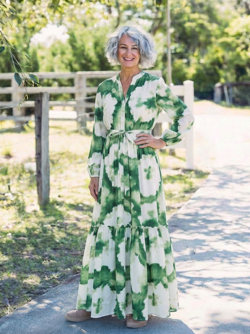Sabine | Maxi-jurk met laagjes en strikceintuur