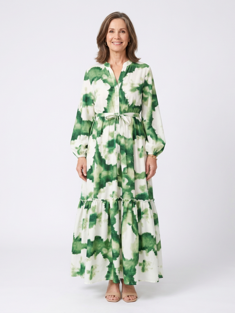 Sabine | Maxi-jurk met laagjes en strikceintuur