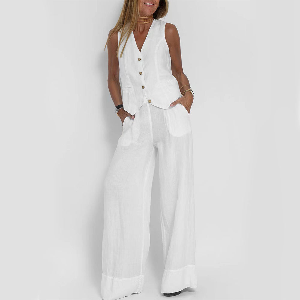 Mouwloze top en brede rechte broek