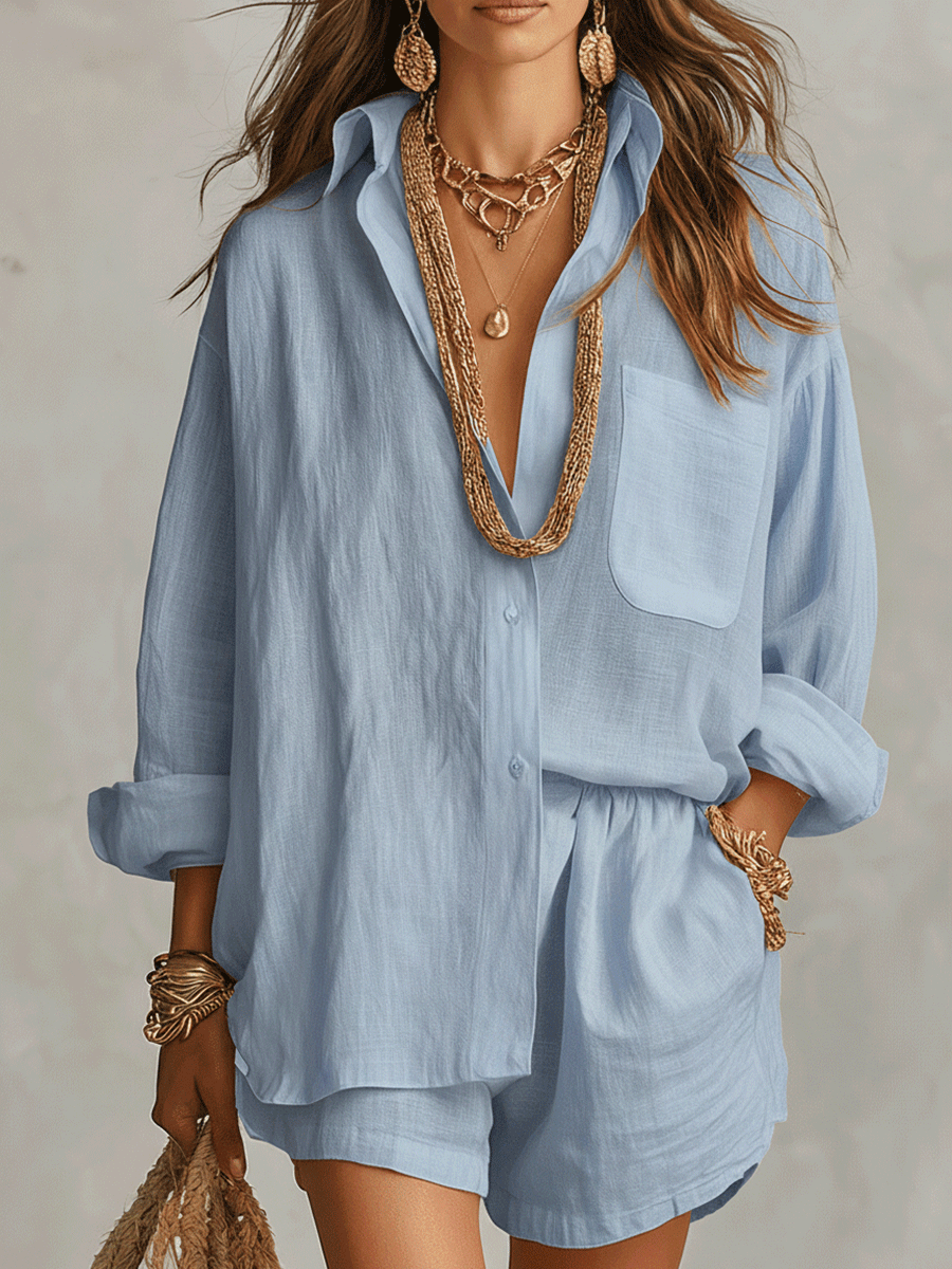 Bohemian Oversized Shirt Met Gemakkelijke Shorts