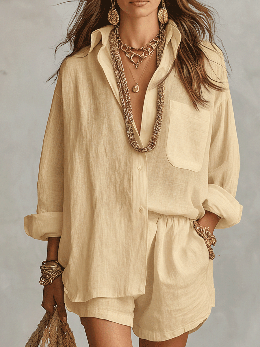 Bohemian Oversized Shirt Met Gemakkelijke Shorts